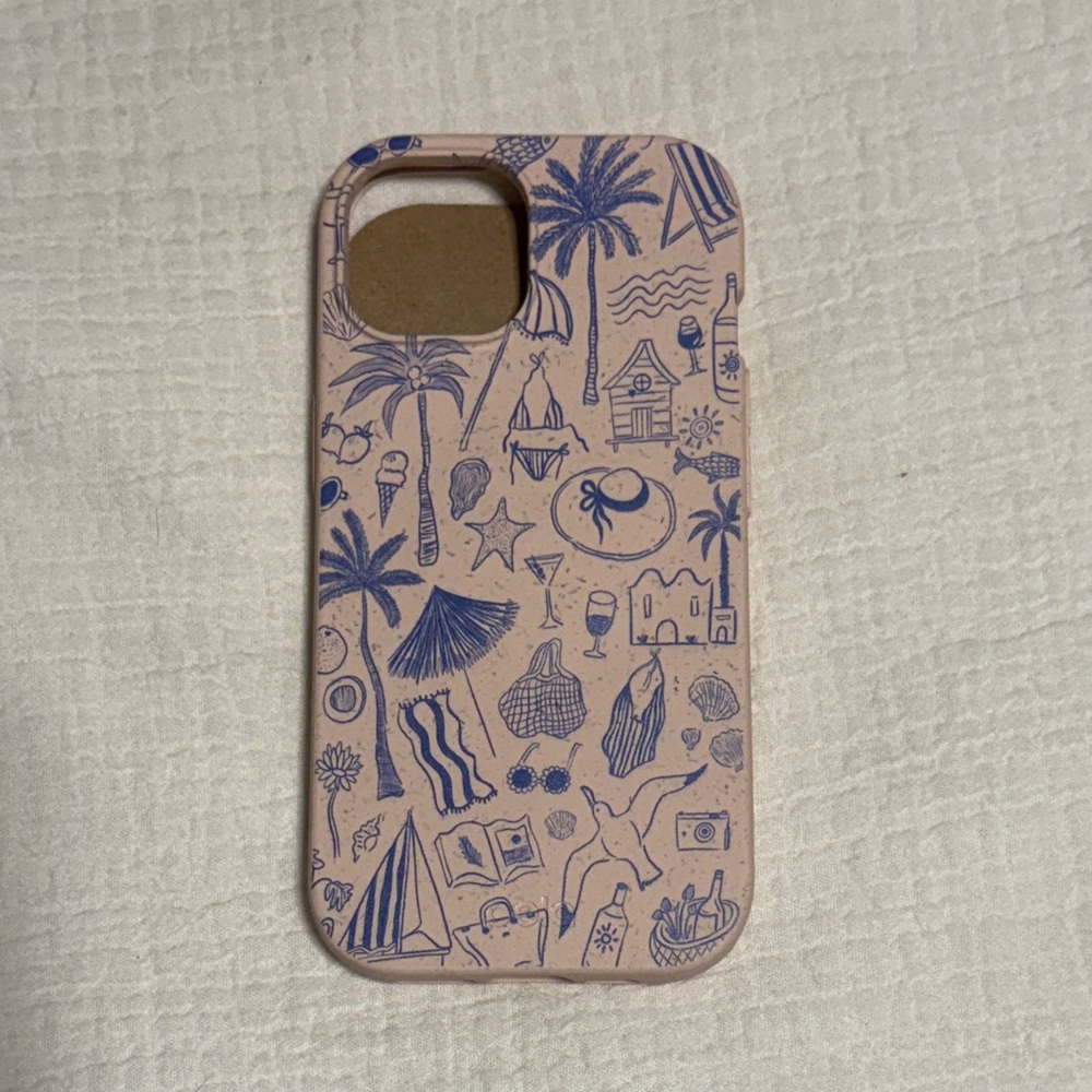 Eco-Friendly iPhone 15 Case with Blue Tropical Design